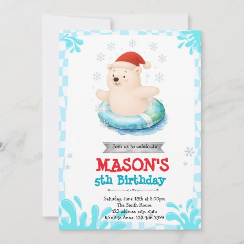 Polar bear winter pool party invitation