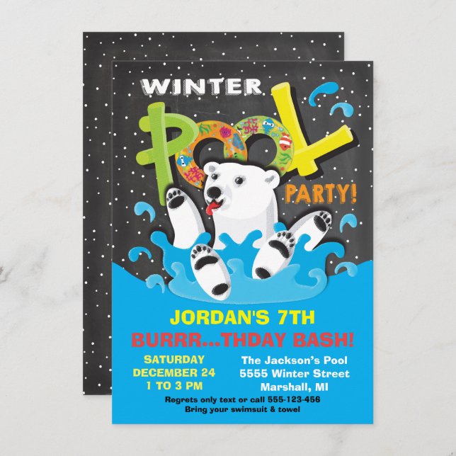 Polar Bear Winter Pool Party Plunge Invitation (Front/Back)