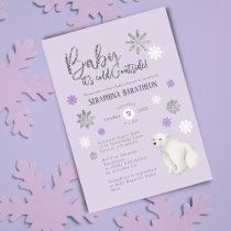 Polar Bear Winter Purple Snowflake Baby Shower Invitation
