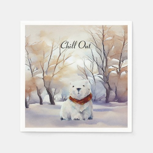 Polar Bear Winter Scene Christmas Paper Napkin