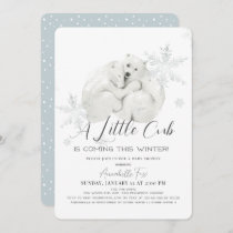 Polar Bear Winter Snowflake Blue Boy Baby Shower Invitation