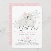 Polar Bear Winter Snowflake Pink Girl Baby Shower Invitation
