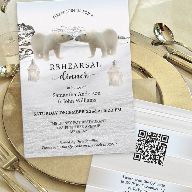 Polar Bear Winter Wedding Rehearsal Dinner Invitation (Creator Uploaded)