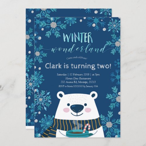 Polar Bear Winter wonderland Birthday Invitation