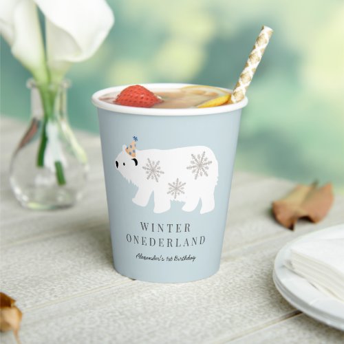 Polar Bear Winter Wonderland Blue 1st Birthday Paper Cups