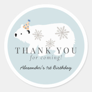 Polar Bear Winter Wonderland Blue Birthday Classic Round Sticker