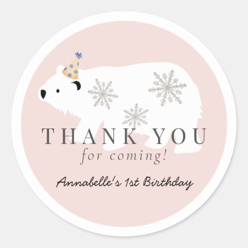 Polar Bear Winter Wonderland Pink Birthday Classic Round Sticker