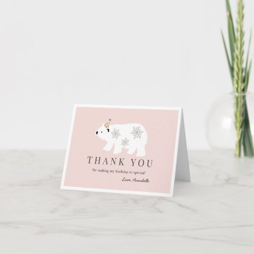Polar Bear Winter Wonderland Pink Birthday Thank You Card
