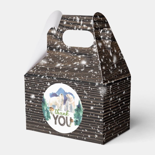 Polar Bear Winter Wood Snow Thank you Favor Boxes (Front Side)