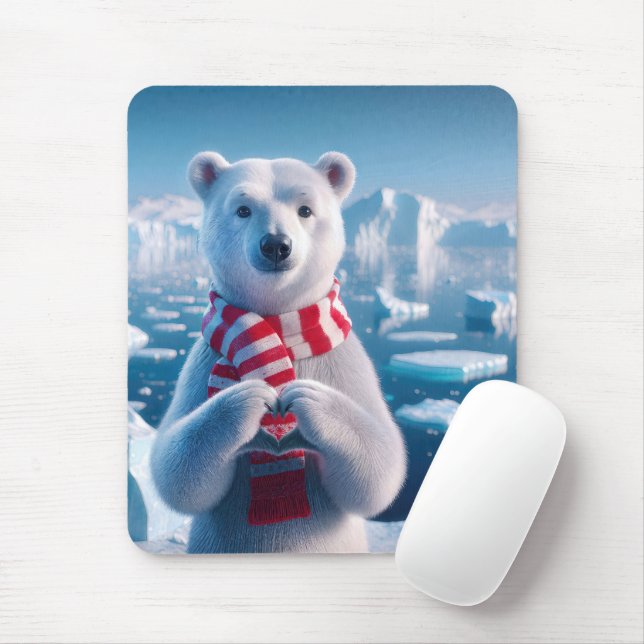 Polar Bear With a Heart Mouse Pad (With Mouse)