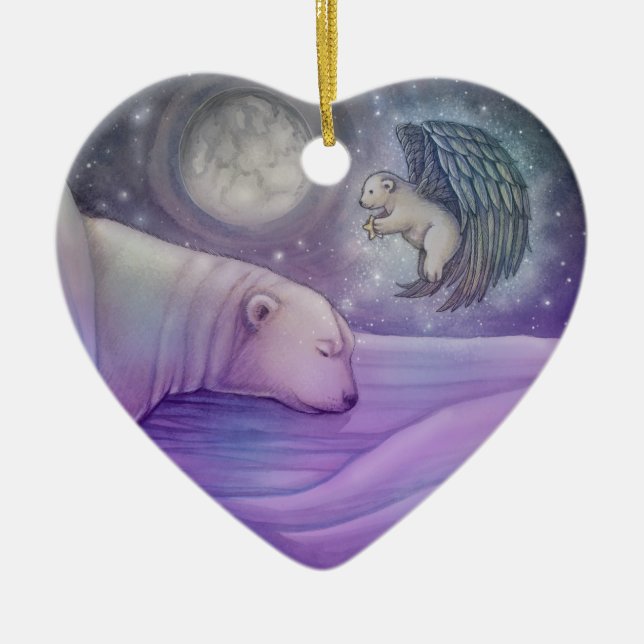 Polar Bear with Angel Holiday Ornament (Front)