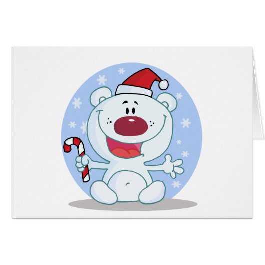 Polar Bear With Candy Cane Holiday Tshirts (Front Horizontal)