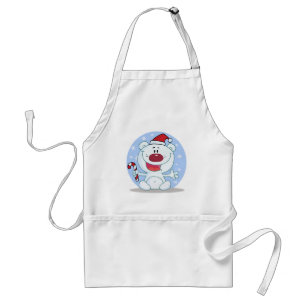 Polar  Bear With Candy Cane Holiday Tshirts Adult Apron