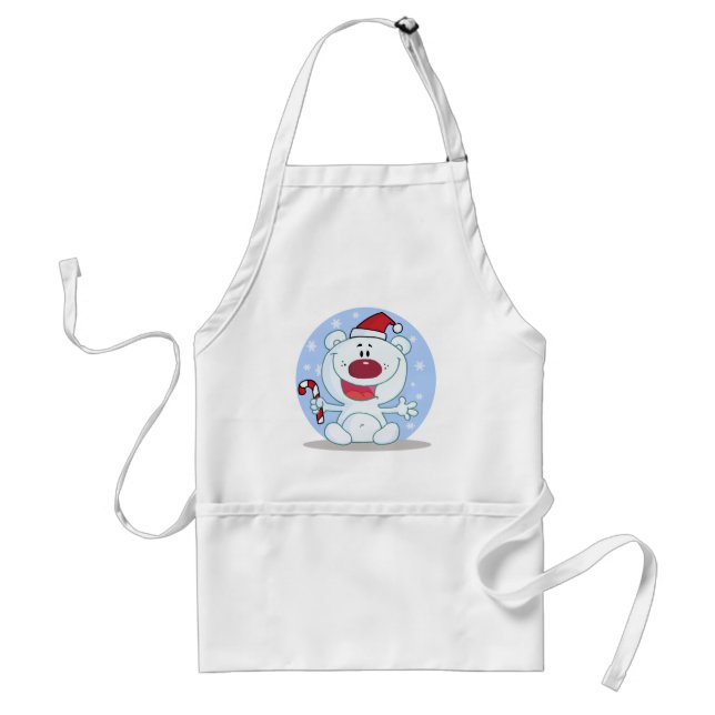 Polar  Bear With Candy Cane Holiday Tshirts Adult Apron (Front)