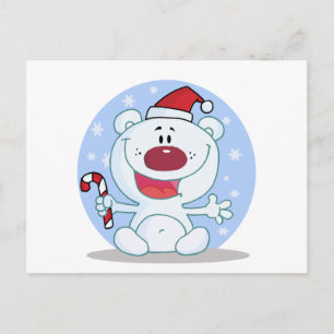 Polar  Bear With Candy Cane Holiday Tshirts Postcard