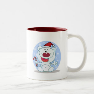 Polar  Bear With Candy Cane Holiday Tshirts Two-Tone Coffee Mug