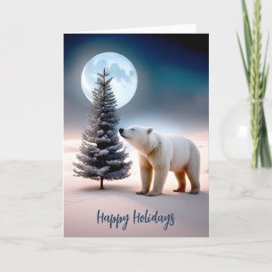 Polar Bear With Christmas Tree Holiday Card