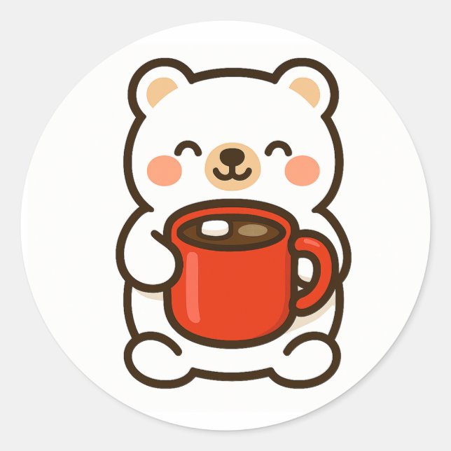 Polar Bear With Coffee – Cute Animal Sticker (Front)
