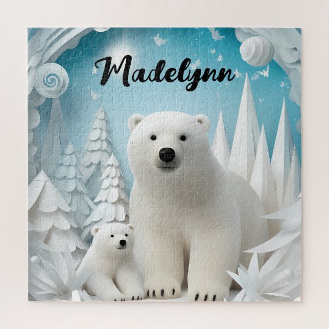 Polar Bear with Cub Arctic Ocean Personalized Jigsaw Puzzle (Vertical)