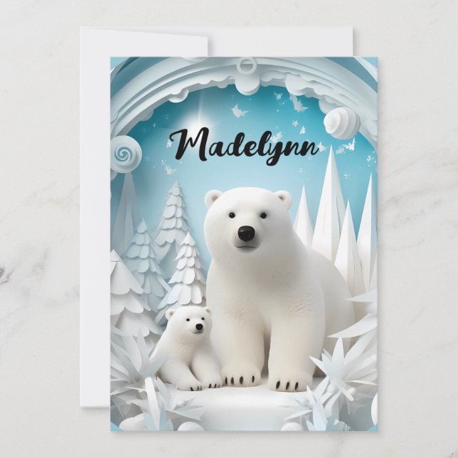 Polar Bear with Cub Arctic Ocean White Happy Holiday Card (Front)