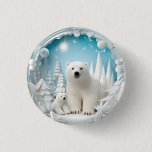 Polar Bear with Cub Arctic Ocean White Winter Button