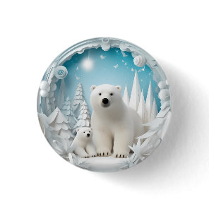 Polar Bear with Cub Arctic Ocean White Winter Button