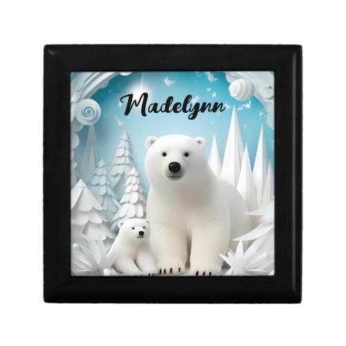 Polar Bear with Cub Arctic Ocean White Winter  Gift Box