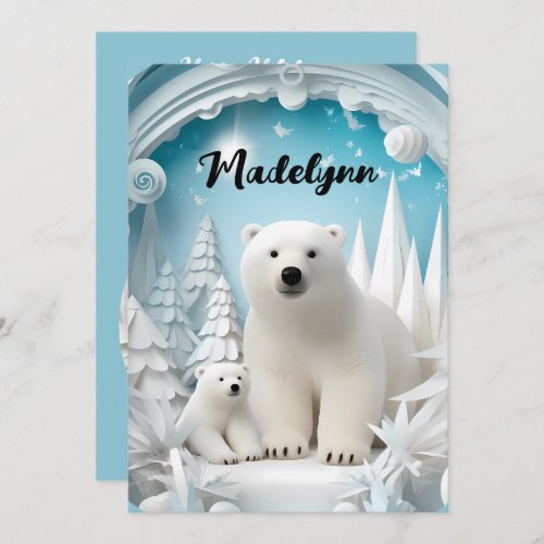 Polar Bear with Cub Arctic Ocean White Winter  Holiday Card