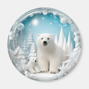 Polar Bear with Cub Arctic Ocean White Winter Magnet