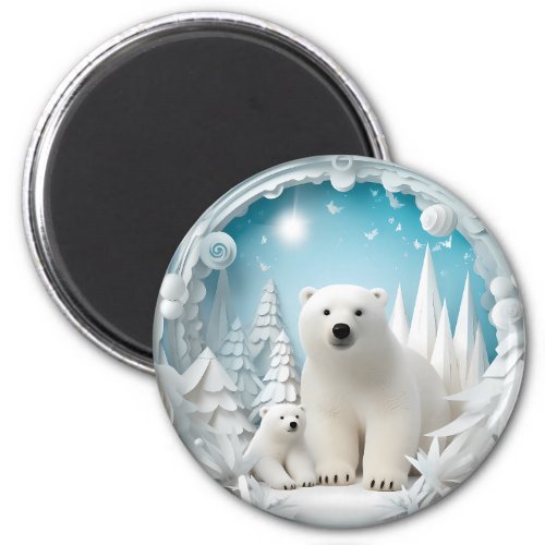 Polar Bear with Cub Arctic Ocean White Winter Magnet