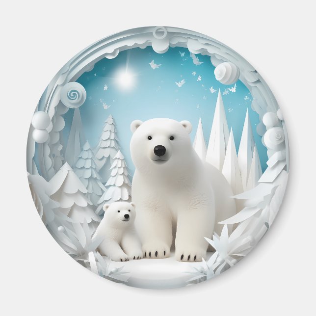 Polar Bear with Cub Arctic Ocean White Winter Magnet (Front)