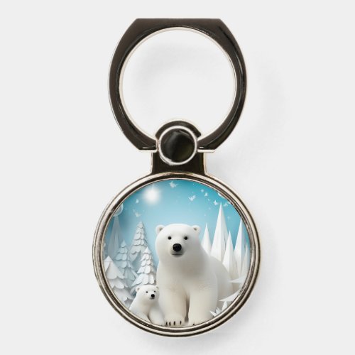 Polar Bear with Cub Arctic Ocean White Winter Phone Ring Stand