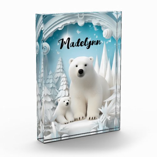 Polar Bear with Cub Arctic Ocean White Winter  Photo Block