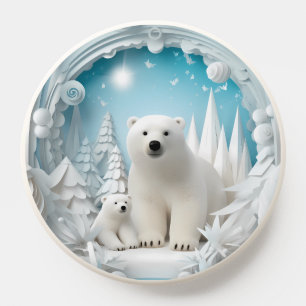 Polar Bear with Cub Arctic Ocean White Winter PopSocket
