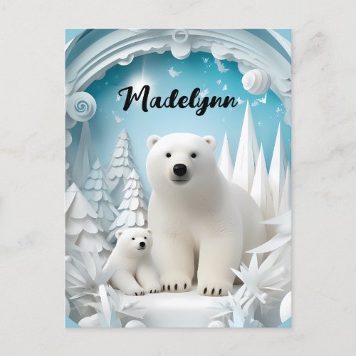 Polar Bear with Cub Arctic Ocean White Winter  Postcard