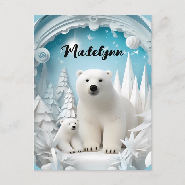 Polar Bear with Cub Arctic Ocean White Winter  Postcard (Front)