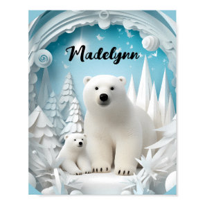 Polar Bear with Cub Arctic Ocean White Winter  Poster