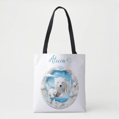 Polar Bear with Cub Arctic Ocean White Winter Tote Bag