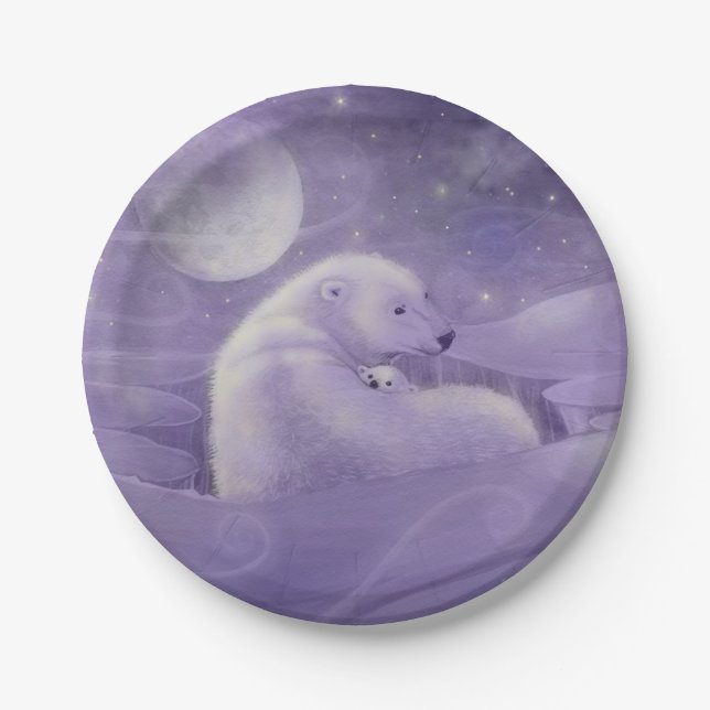 Polar Bear with Cub Wildlife Fantasy Art Paper Plates (Front)