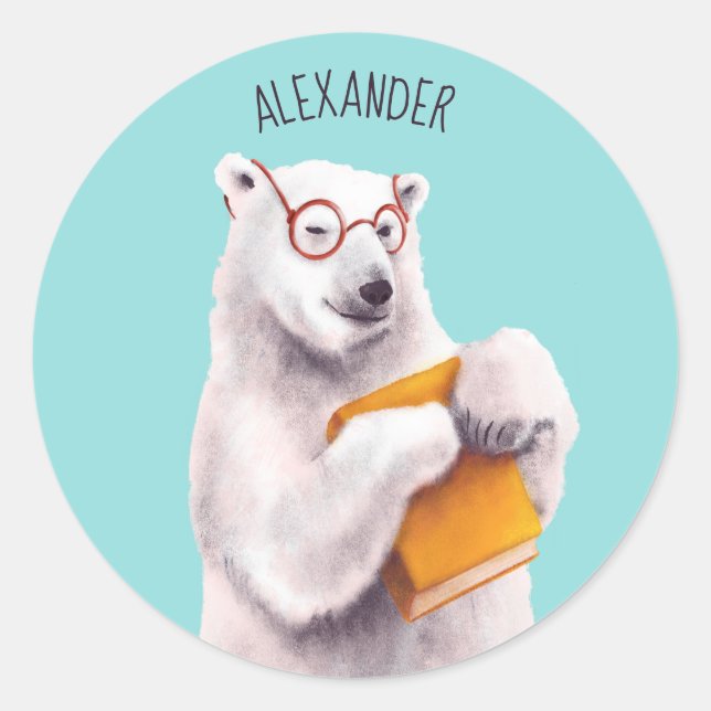 Polar Bear with Glasses - Geeky Book Lover Classic Round Sticker (Front)