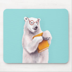 Polar Bear with Glasses - Geeky Book Lover Mouse Pad