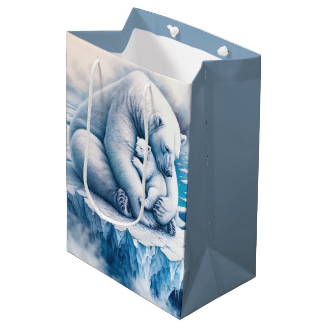 Polar Bear With Her Cub On a Glacier Medium Gift Bag (Front Angled)