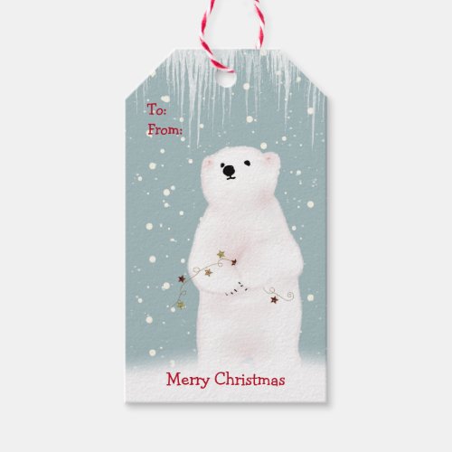  Polar Bear With Holiday Stars Gift Tags