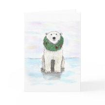 Polar Bear with Holiday Wreath