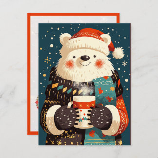 Polar Bear with Hot Chocolate Mug Postcard