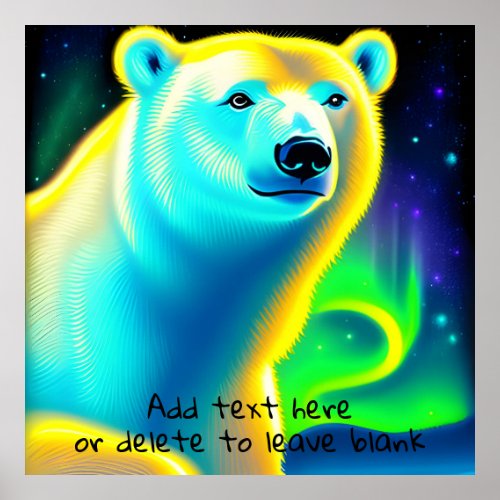 Polar Bear with Northern Lights Editable text Poster