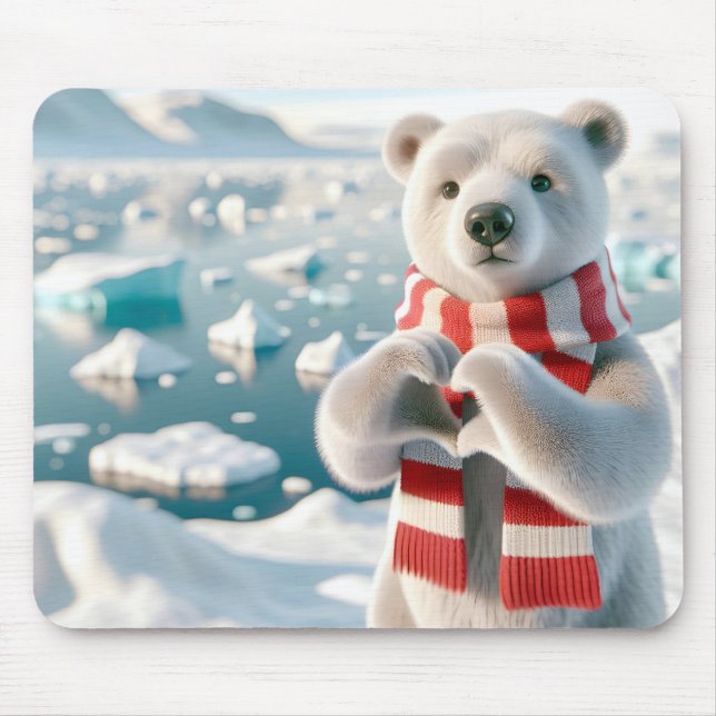 Polar Bear With Paws Forming a Heart Mouse Pad (Front)