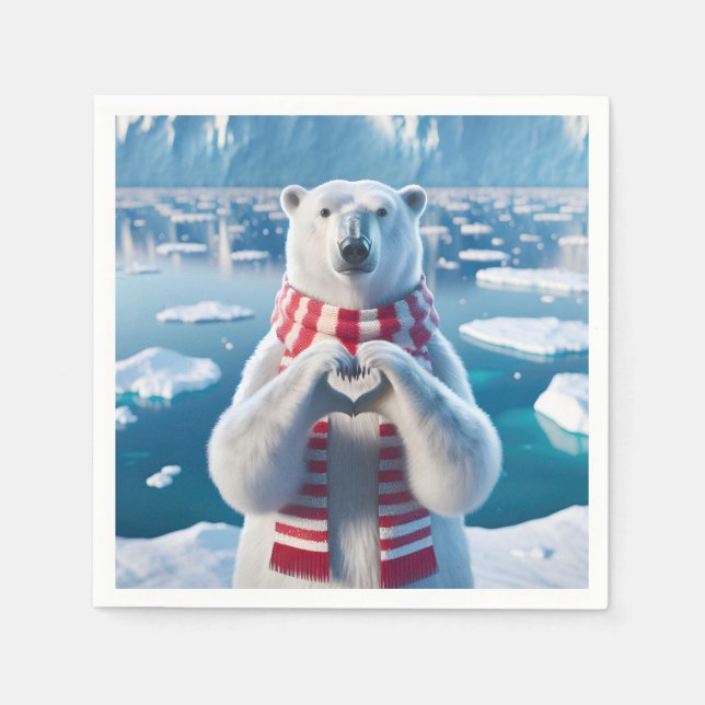 Polar Bear With Paws Forming a Heart Napkins (Front)