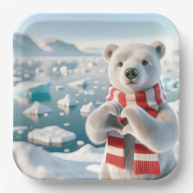 Polar Bear With Paws Forming a Heart Paper Plates (Front)