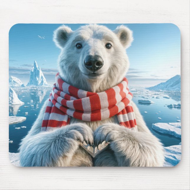 Polar Bear With Paws In Heart Shape Mouse Pad (Front)